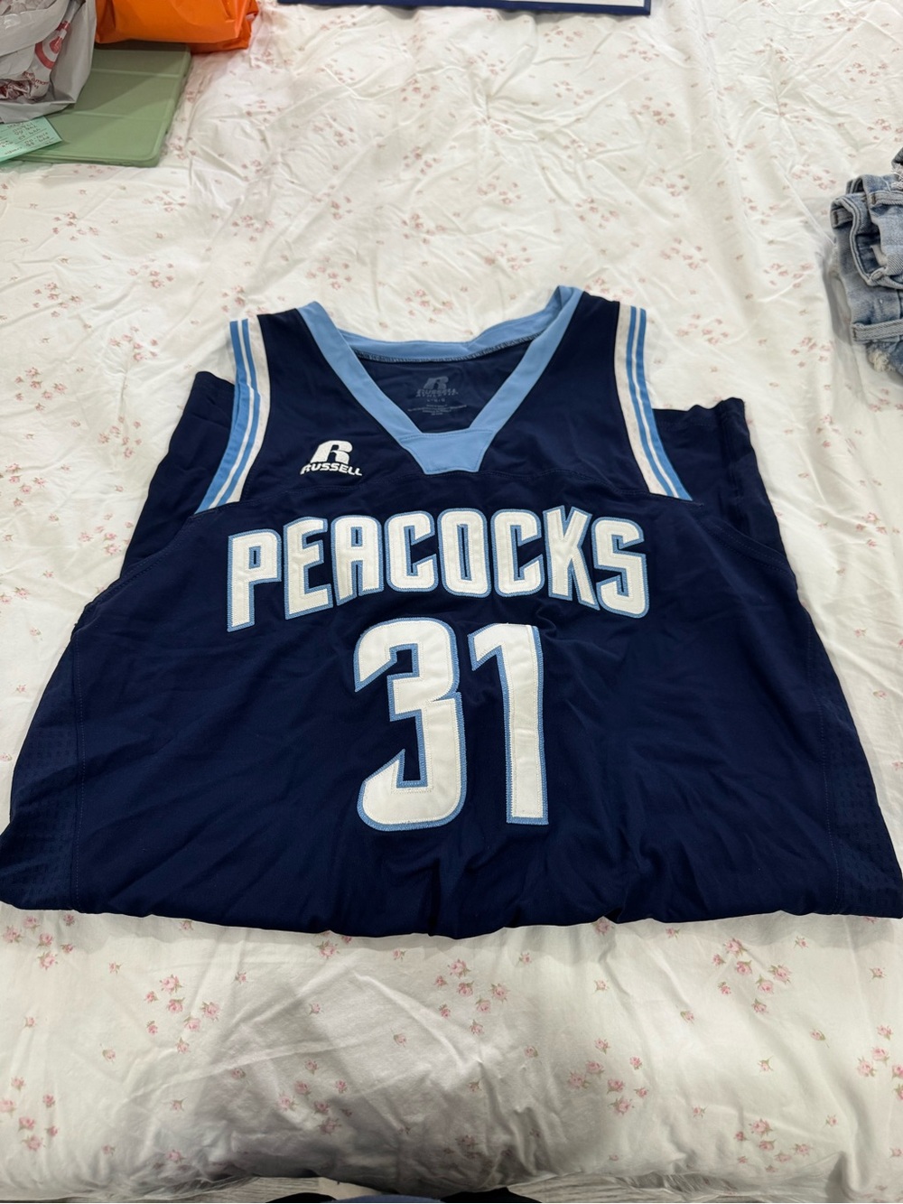 Russell Athletic Navy and Light Blue "Peacocks" Basketball Jersey #31